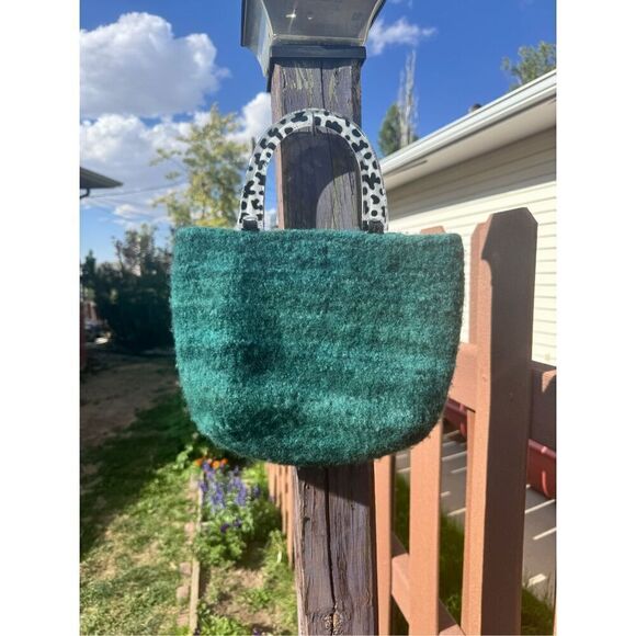 Green wool purse lucite handle Jack Mary - Picture 1 of 14